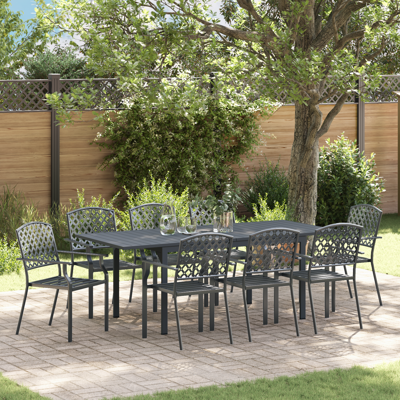 9-teiliges Gartenmöbel Set Anthrazit Stahl
