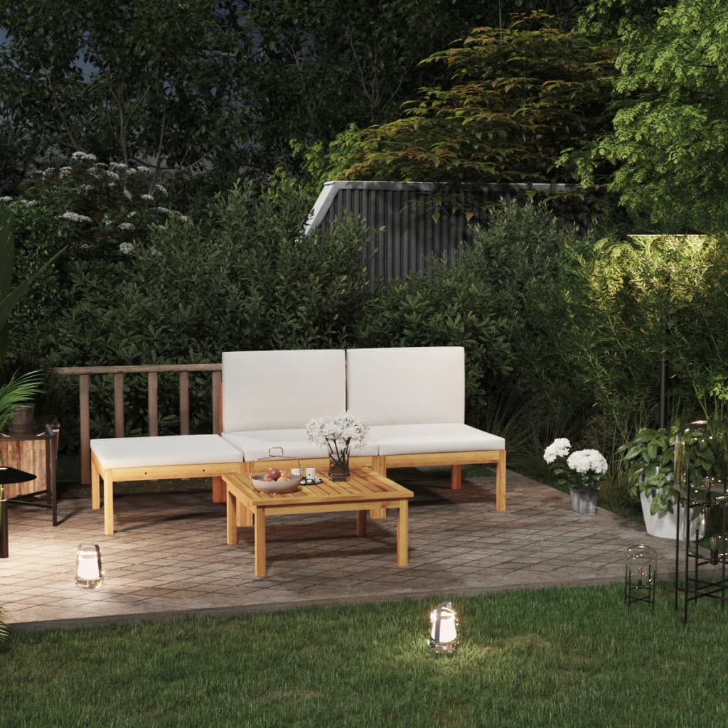4-tlg. Garten-Lounge-Set mit Kissen Cremeweiß Massivholz Akazie 4-tlg. Garten-Lounge-Set mit Kissen Cremeweiß Massivholz Akazie