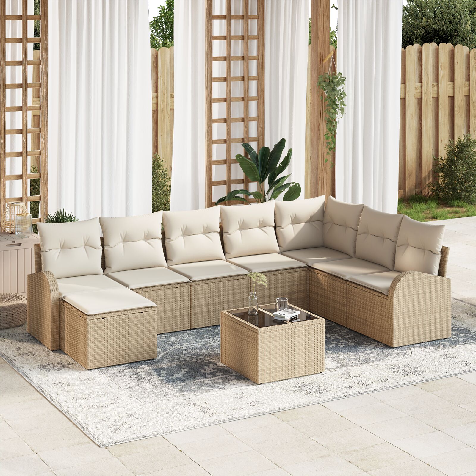Garten Sofa Set Set von 9 Beige Rattan Garten Sofa Set Garten Sofa Set Set von 9 Beige Rattan Garten Sofa Set