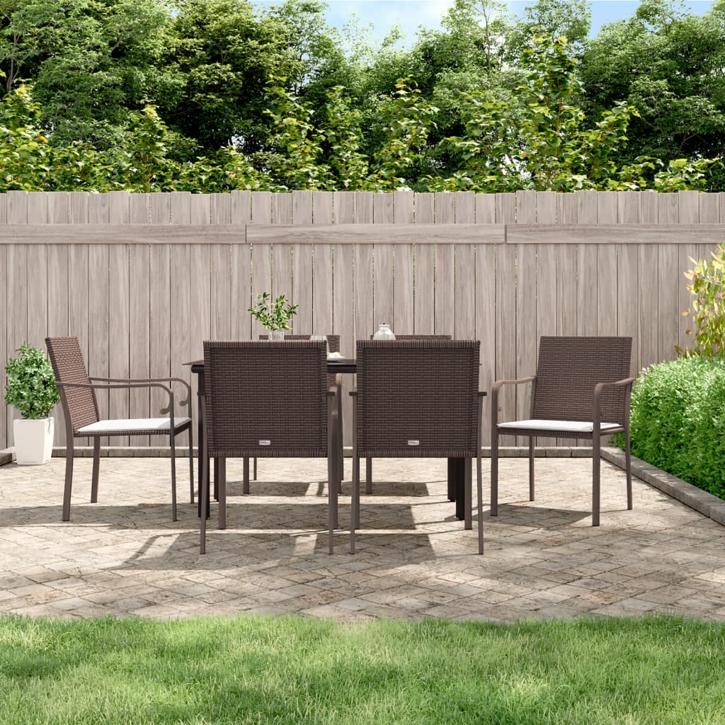 7-tlg. Garten-Essgruppe mit Kissen Poly Rattan und Stahl 7-tlg. Garten-Essgruppe mit Kissen Poly Rattan und Stahl