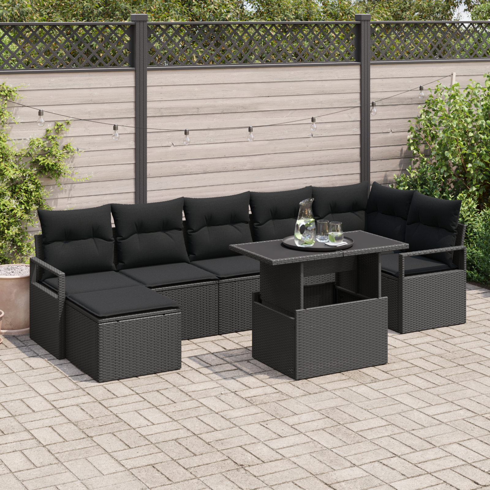 8-teilige Garten Sofa Set mit Kissen Schwarz Poly Rattan 8-teilige Garten Sofa Set mit Kissen Schwarz Poly Rattan