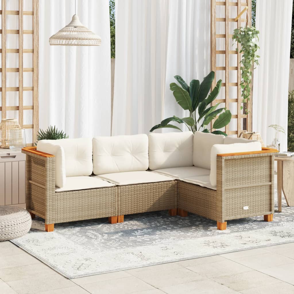 4-tlg. Garten-Sofagarnitur mit Kissen Beige Poly Rattan 4-tlg. Garten-Sofagarnitur mit Kissen Beige Poly Rattan