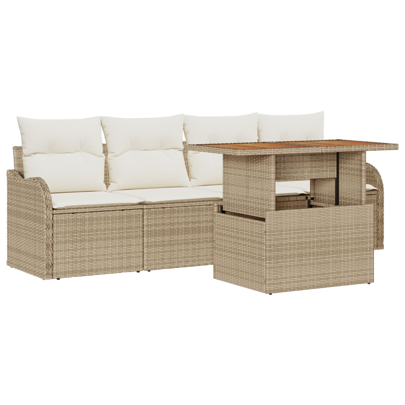5-teiliges Garten Sofa Set mit Kissen Beige Poly Rattan Akazie, 2-Sitzer Garten Sofa mit Kissen Beige Poly Rattan 5-teiliges Garten Sofa Set mit Kissen Beige Poly Rattan Akazie, 2-Sitzer Garten Sofa mit Kissen Beige Poly Rattan