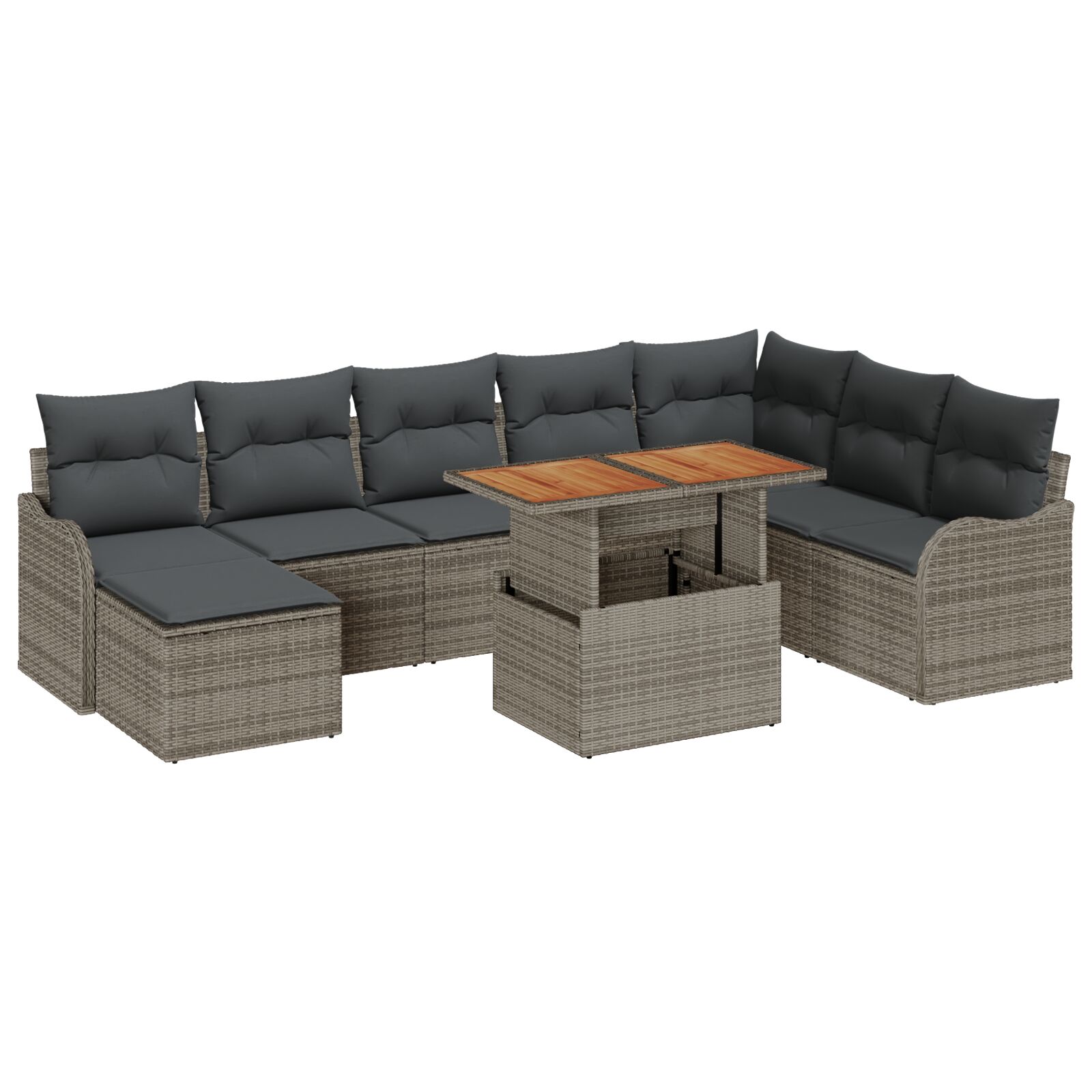 9tlg. Garten Sofa Set mit Kissen Grau Poly Rattan Akazie, 2-Sitzer Garten Sofa mit Kissen Grau Poly Rattan 9tlg. Garten Sofa Set mit Kissen Grau Poly Rattan Akazie, 2-Sitzer Garten Sofa mit Kissen Grau Poly Rattan
