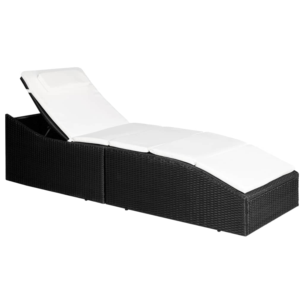 Sonnenliege mit Polsterauflage Poly Rattan Schwarz Sonnenliege mit Polsterauflage Poly Rattan Schwarz