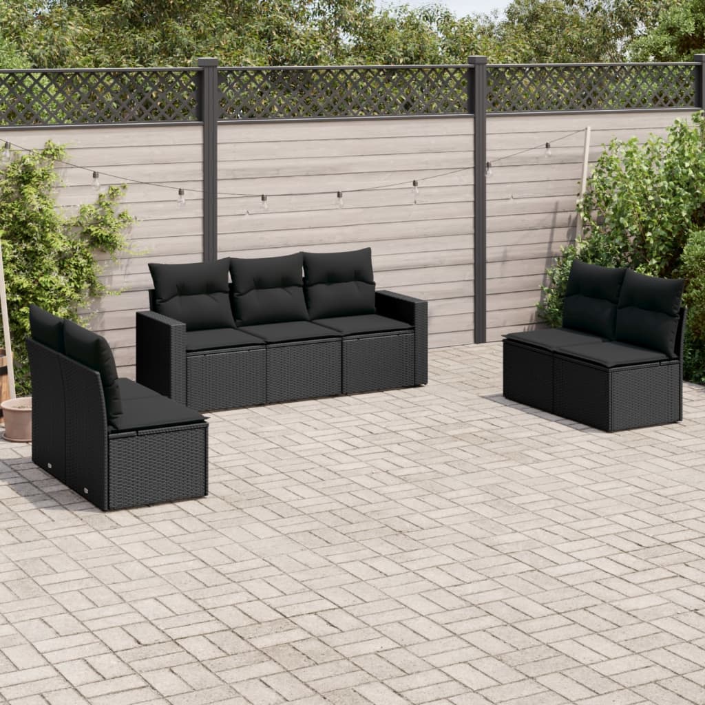 7-tlg. Garten-Sofagarnitur mit Kissen Schwarz Poly Rattan 7-tlg. Garten-Sofagarnitur mit Kissen Schwarz Poly Rattan