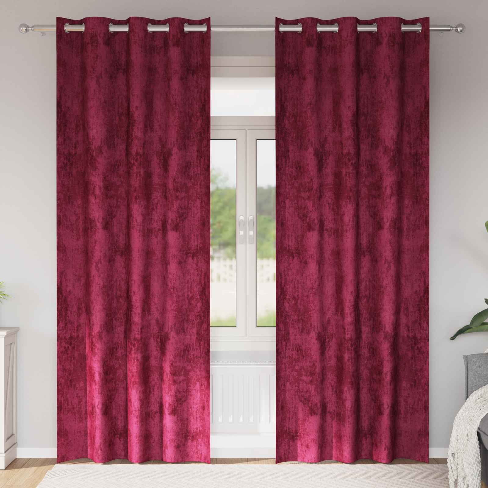 Velvet Vorhänge 2 Stück mit Ösen Burgunderrot 260x140 cm