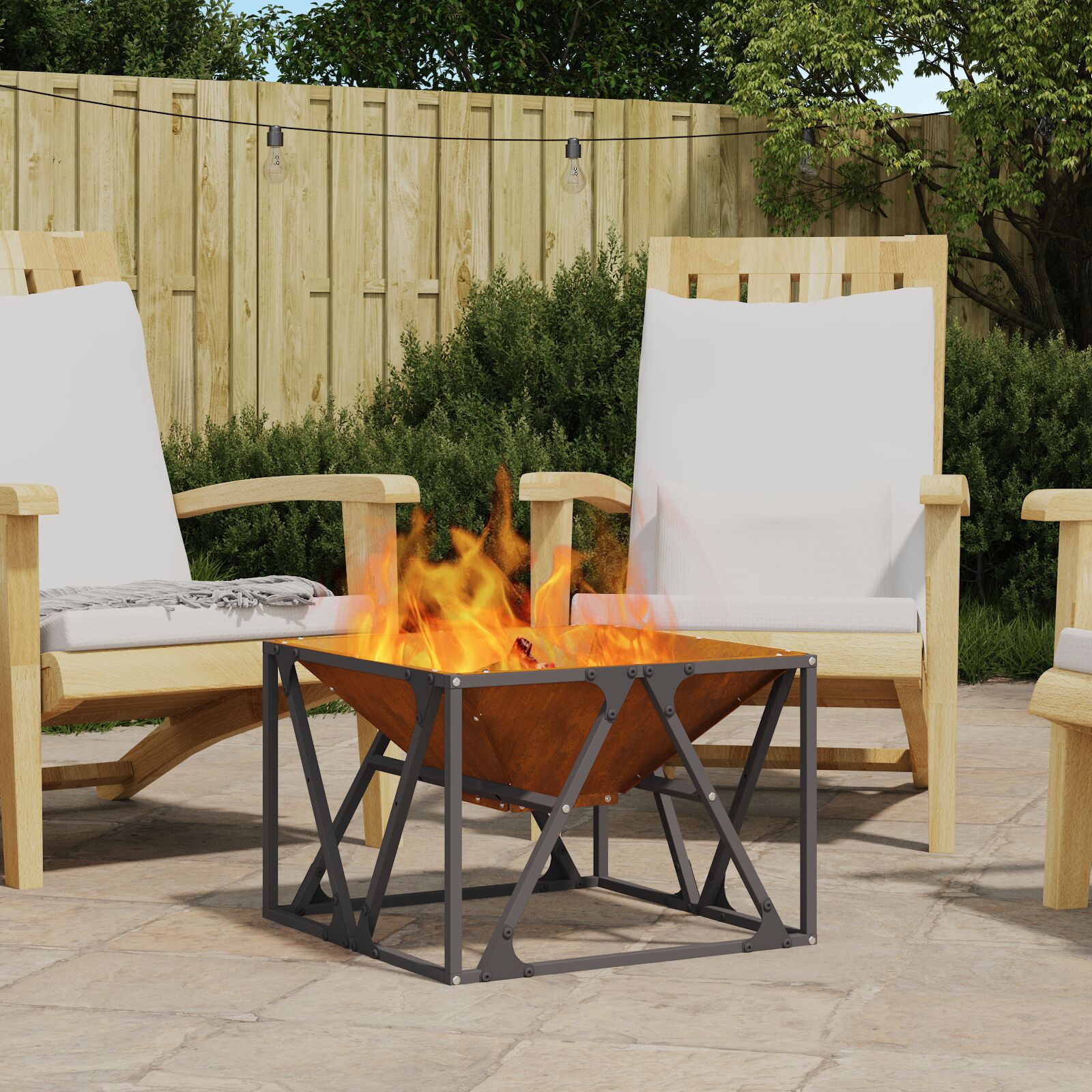 vidaXL Feuerschale Quadrat 50x50x35 cm Wetterstahl