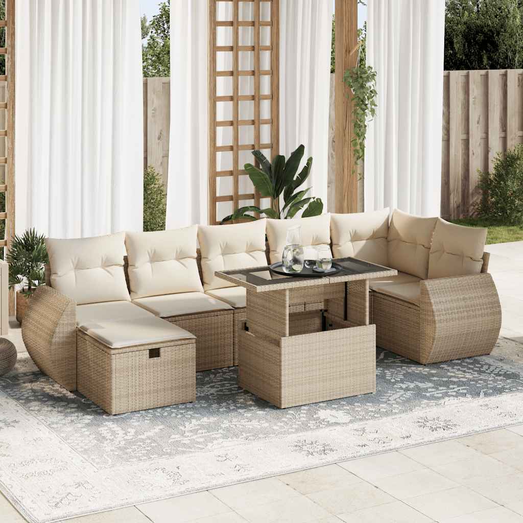 8-tlg. Garten-Sofagarnitur mit Kissen Beige Poly Rattan 8-tlg. Garten-Sofagarnitur mit Kissen Beige Poly Rattan