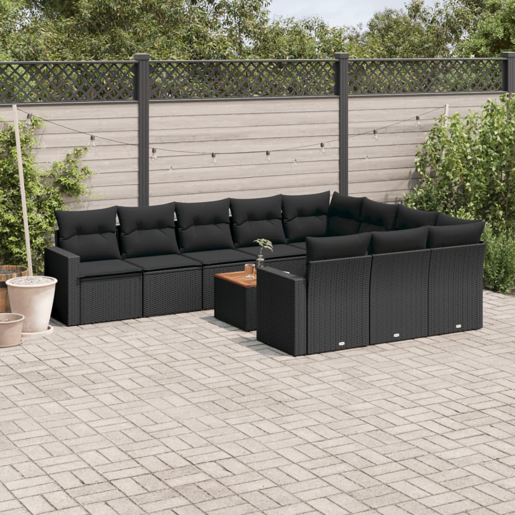 11-tlg. Garten-Sofagarnitur mit Kissen Schwarz Poly Rattan 11-tlg. Garten-Sofagarnitur mit Kissen Schwarz Poly Rattan