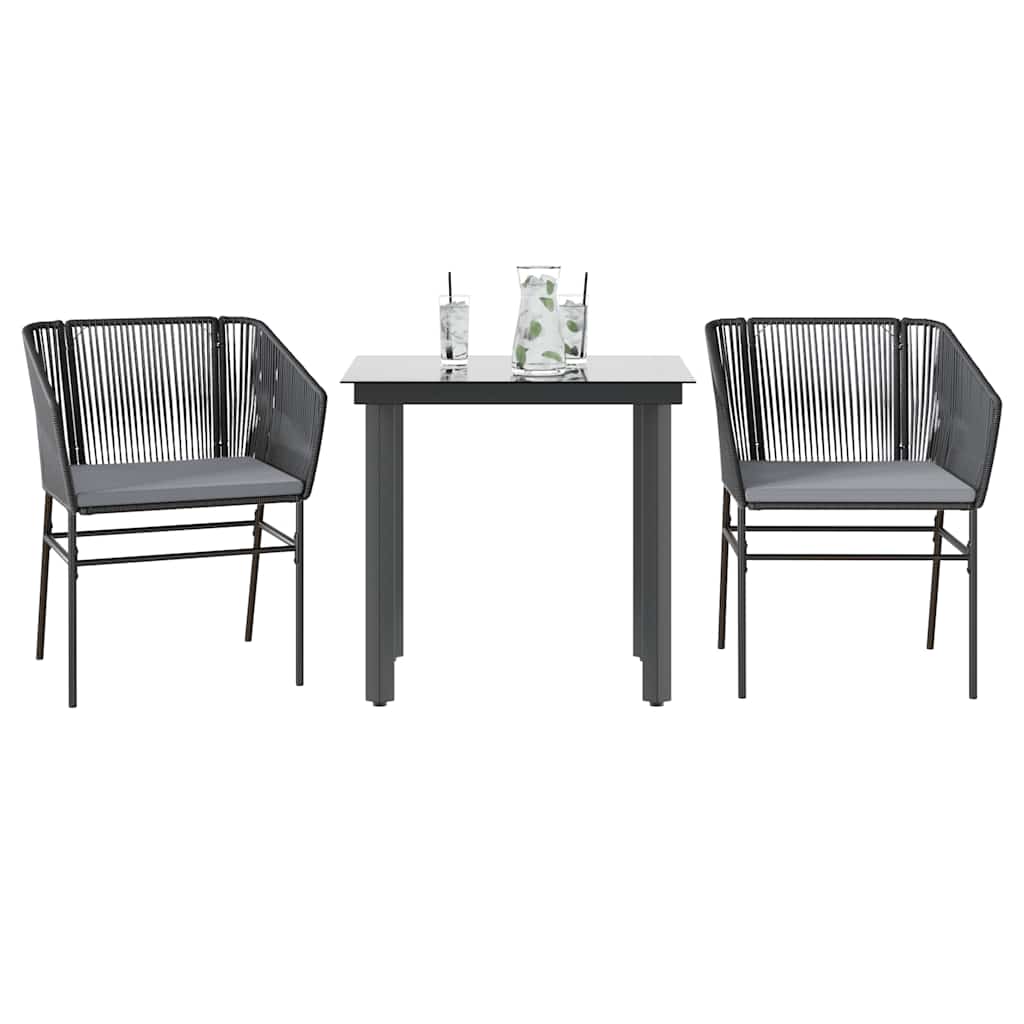 vidaXL 3-tlg. Garten-Essgruppe mit Kissen Schwarz Poly Rattan Glas vidaXL 3-tlg. Garten-Essgruppe mit Kissen Schwarz Poly Rattan Glas