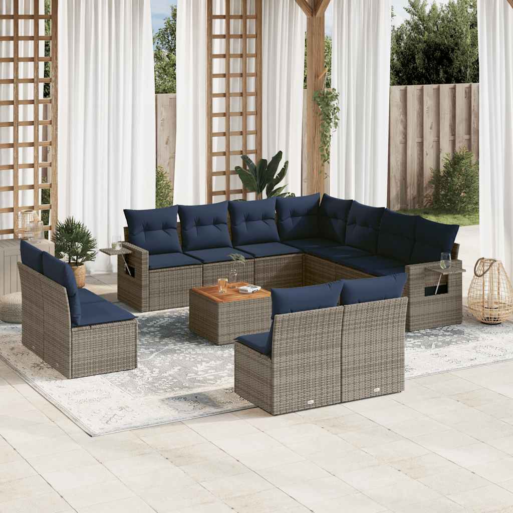12-teiliges Gartensofa-Set mit Kissen, grau, Polyrattan 12-teiliges Gartensofa-Set mit Kissen, grau, Polyrattan