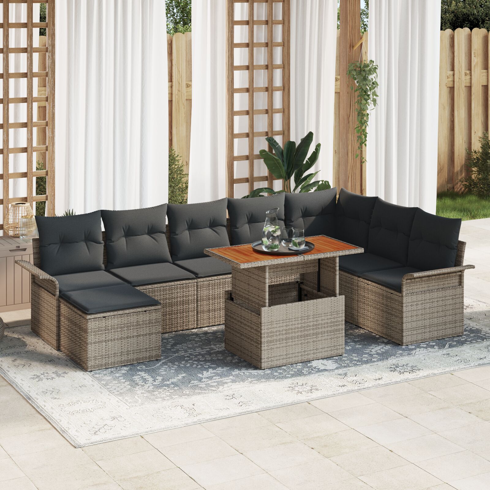 vidaXL Garten Sofa Set 9 Teile Grau Rattan Garten Esszimmer Set vidaXL Garten Sofa Set 9 Teile Grau Rattan Garten Esszimmer Set