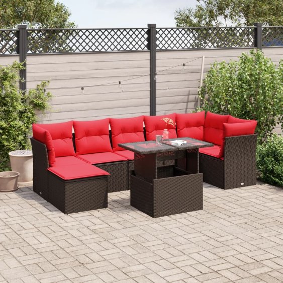 8-teiliges Gartensofa-Set mit Kissen, braun, Polyrattan 8-teiliges Gartensofa-Set mit Kissen, braun, Polyrattan