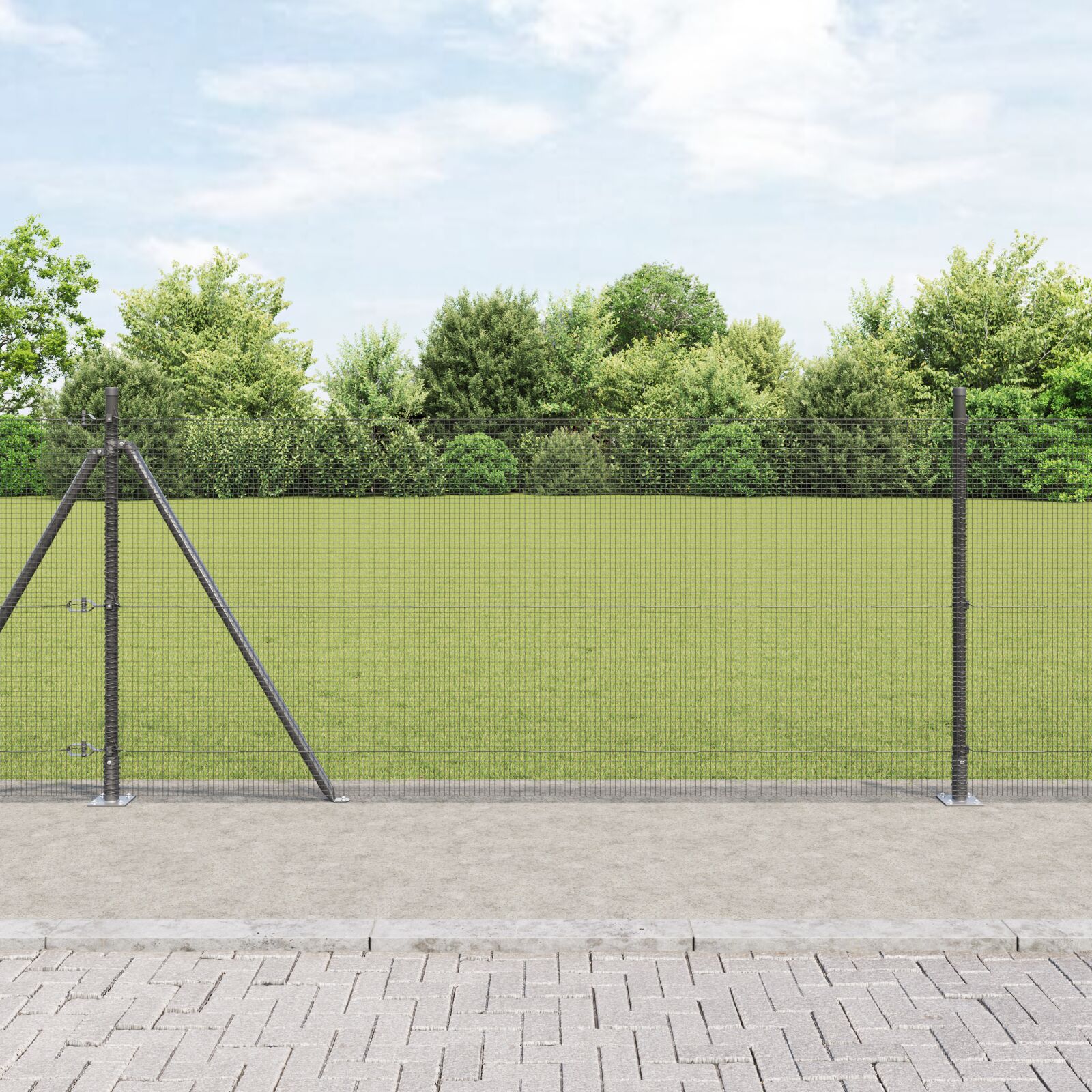 Schweißzaun mit 13 Flanschpfosten Grau 1,6x25 m Stahl