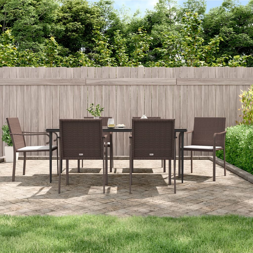 7-tlg. Garten-Essgruppe mit Kissen Poly Rattan und Stahl 7-tlg. Garten-Essgruppe mit Kissen Poly Rattan und Stahl