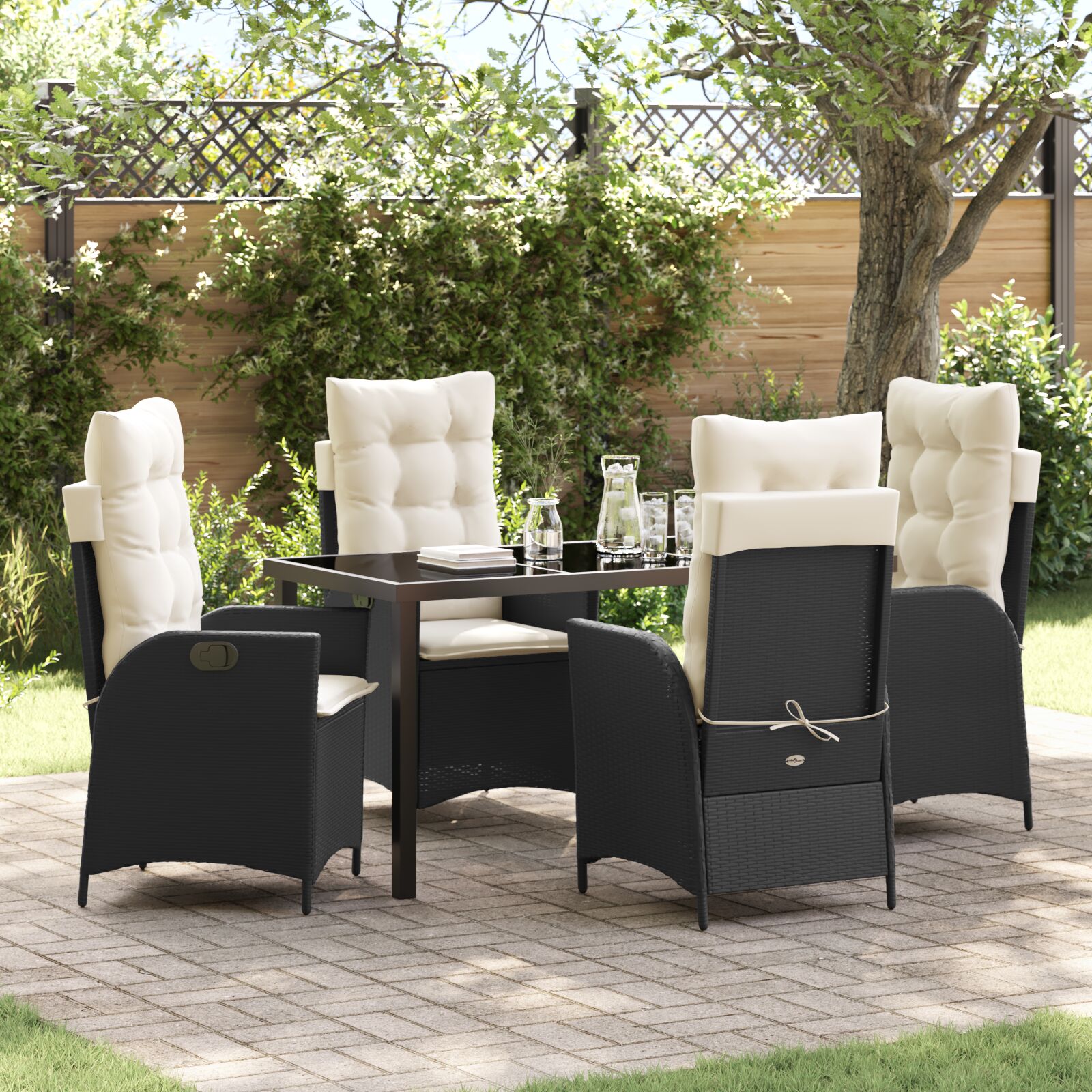 5-teiliges Garten-Esszimmer-Set mit Kissen Schwarz Poly Rattan 5-teiliges Garten-Esszimmer-Set mit Kissen Schwarz Poly Rattan