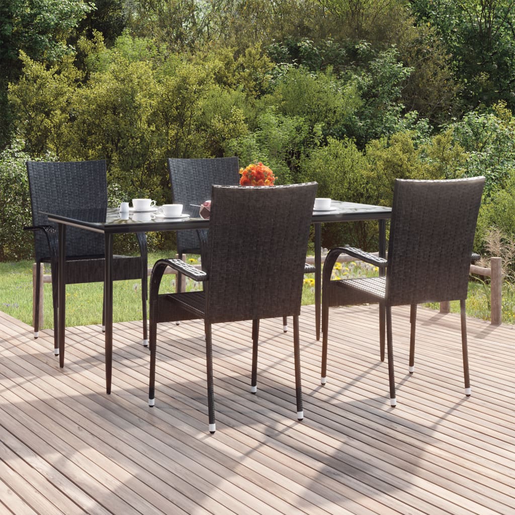 5-tlg. Garten-Essgruppe Schwarz Poly Rattan 5-tlg. Garten-Essgruppe Schwarz Poly Rattan