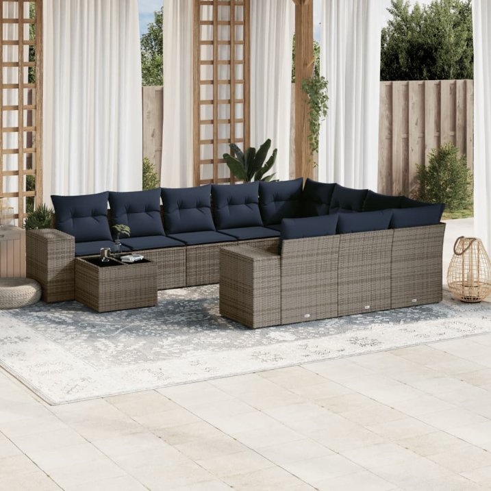 11-teiliges Gartensofa-Set mit Kissen, grau, Polyrattan 11-teiliges Gartensofa-Set mit Kissen, grau, Polyrattan