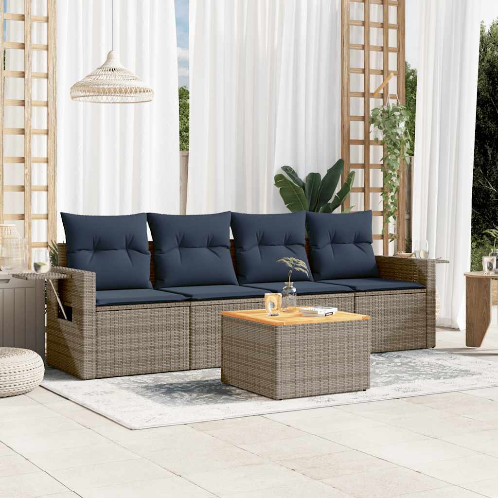 5-teiliges Gartensofa-Set mit Kissen, grau, Polyrattan 5-teiliges Gartensofa-Set mit Kissen, grau, Polyrattan