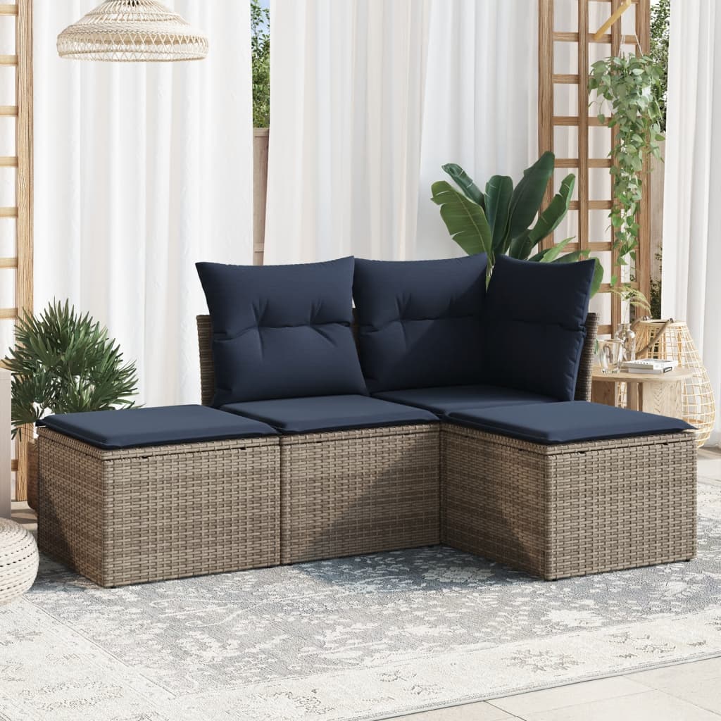 4-tlg. Garten-Sofagarnitur mit Kissen Grau Poly Rattan 4-tlg. Garten-Sofagarnitur mit Kissen Grau Poly Rattan