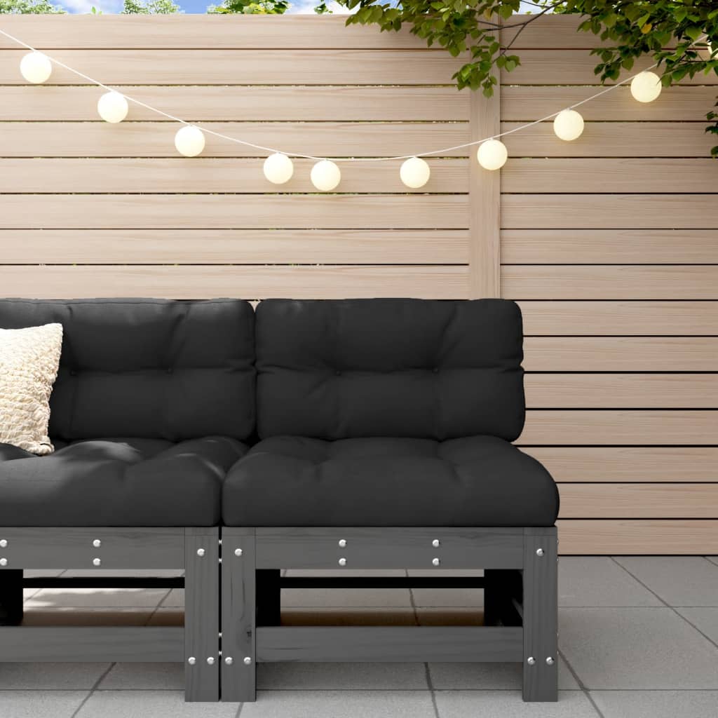 Mittelsofa mit Kissen Grau Massivholz Kiefer Mittelsofa mit Kissen Grau Massivholz Kiefer