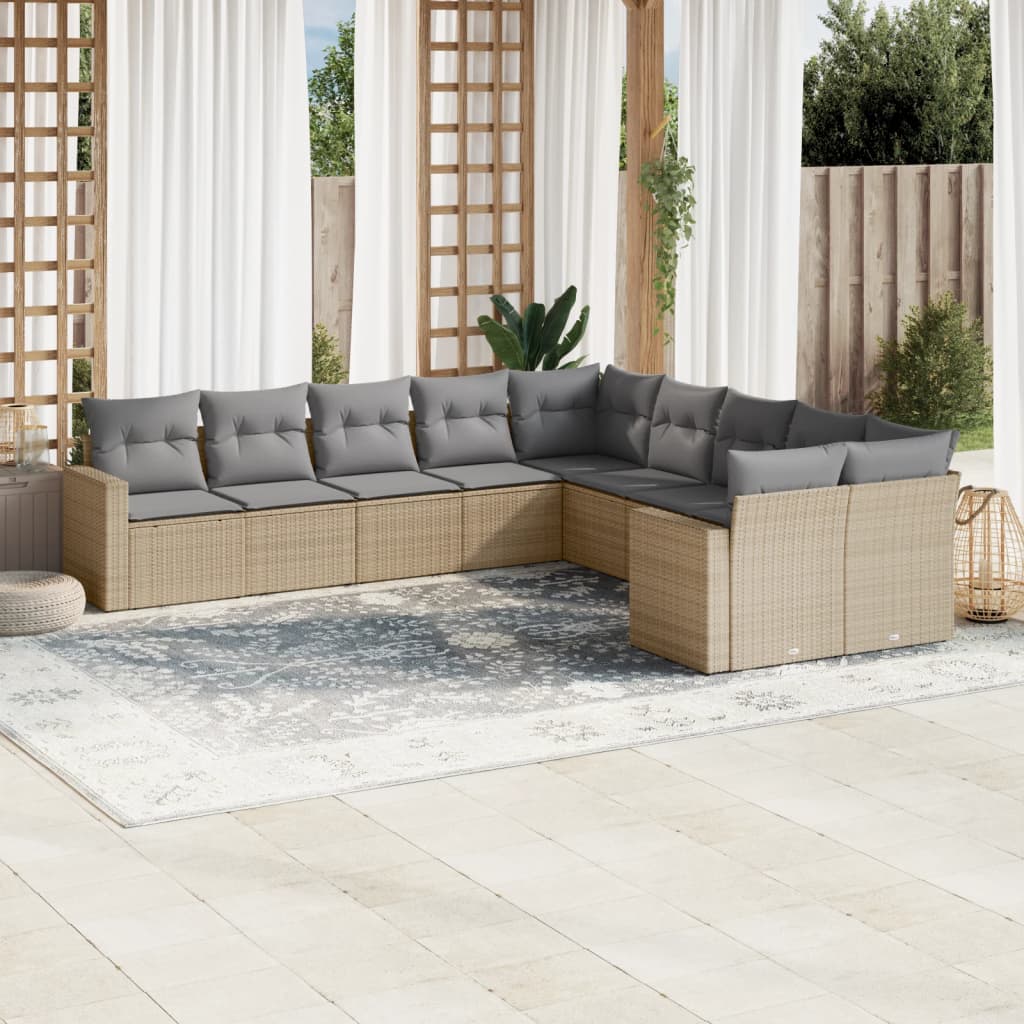 10-tlg. Garten-Sofagarnitur mit Kissen Beige Poly Rattan 10-tlg. Garten-Sofagarnitur mit Kissen Beige Poly Rattan