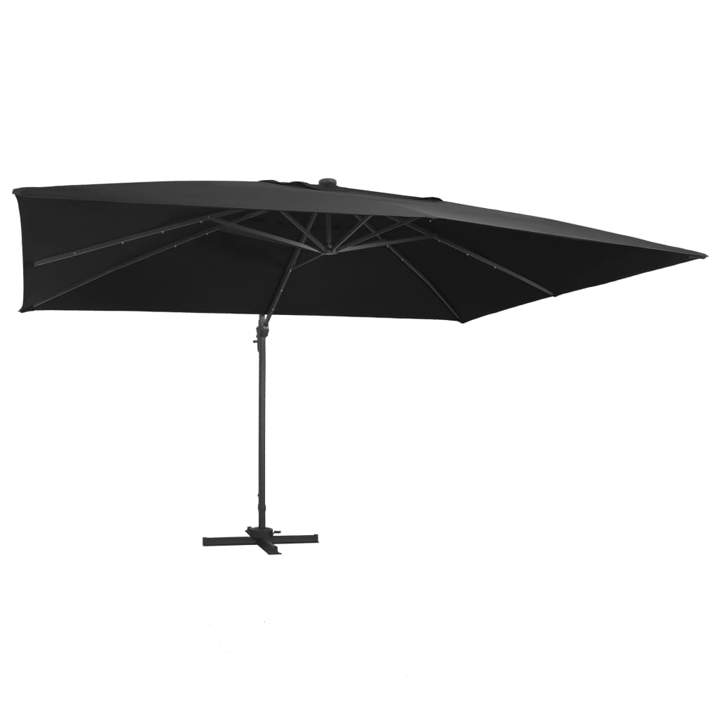 Ampelschirm mit LED-Beleuchtung Alu-Mast 400x300 cm Schwarz