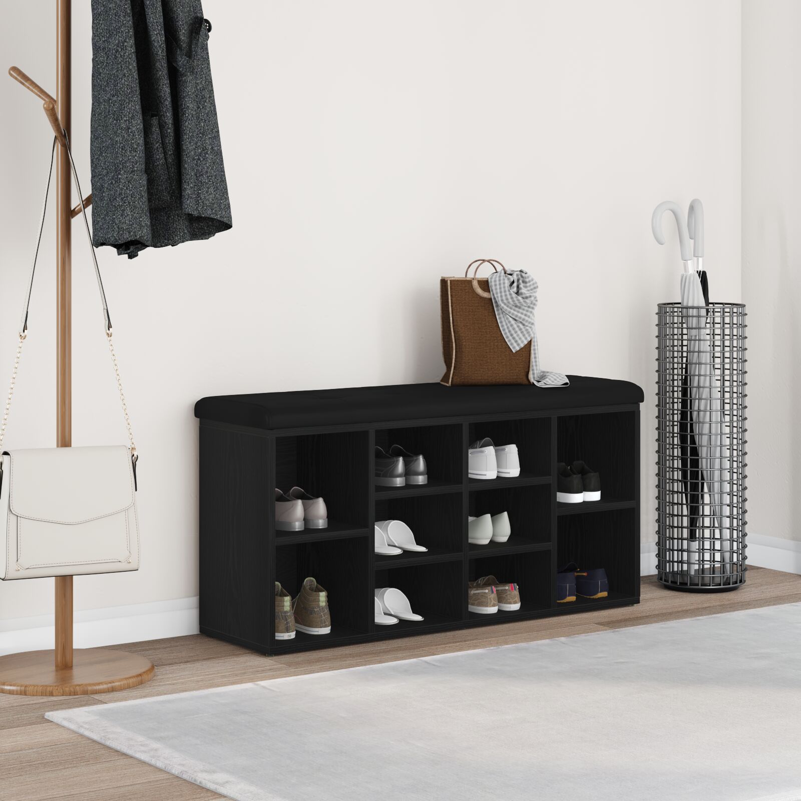 vidaXL Stauraumbank Schwarz Eichenholz 100x30x48 cm Engineered Wood
