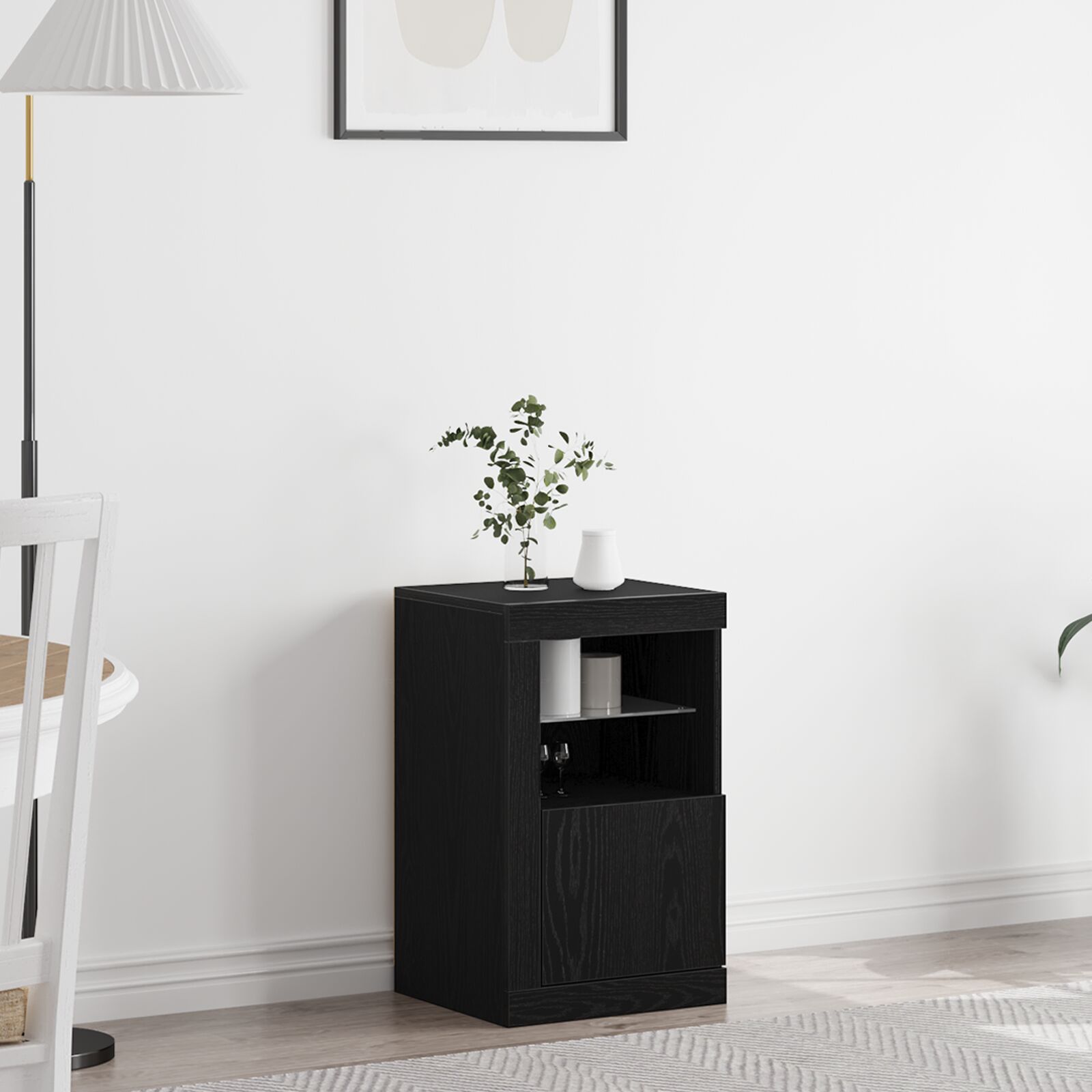 vidaXL Sideboard mit LED-Lichtern Schwarz Eiche 41x37x67 cm