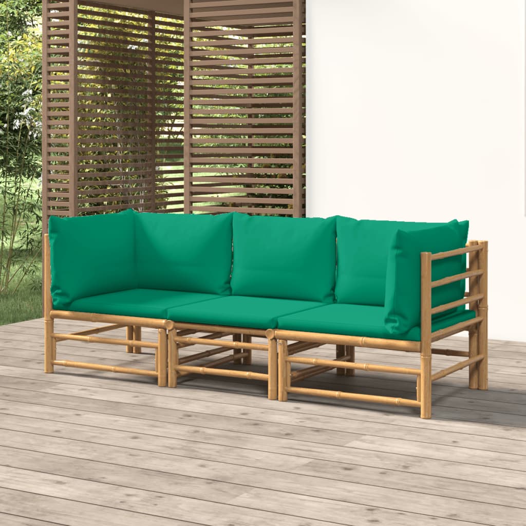 3-tlg. Garten-Lounge-Set mit Grünen Kissen Bambus 3-tlg. Garten-Lounge-Set mit Grünen Kissen Bambus