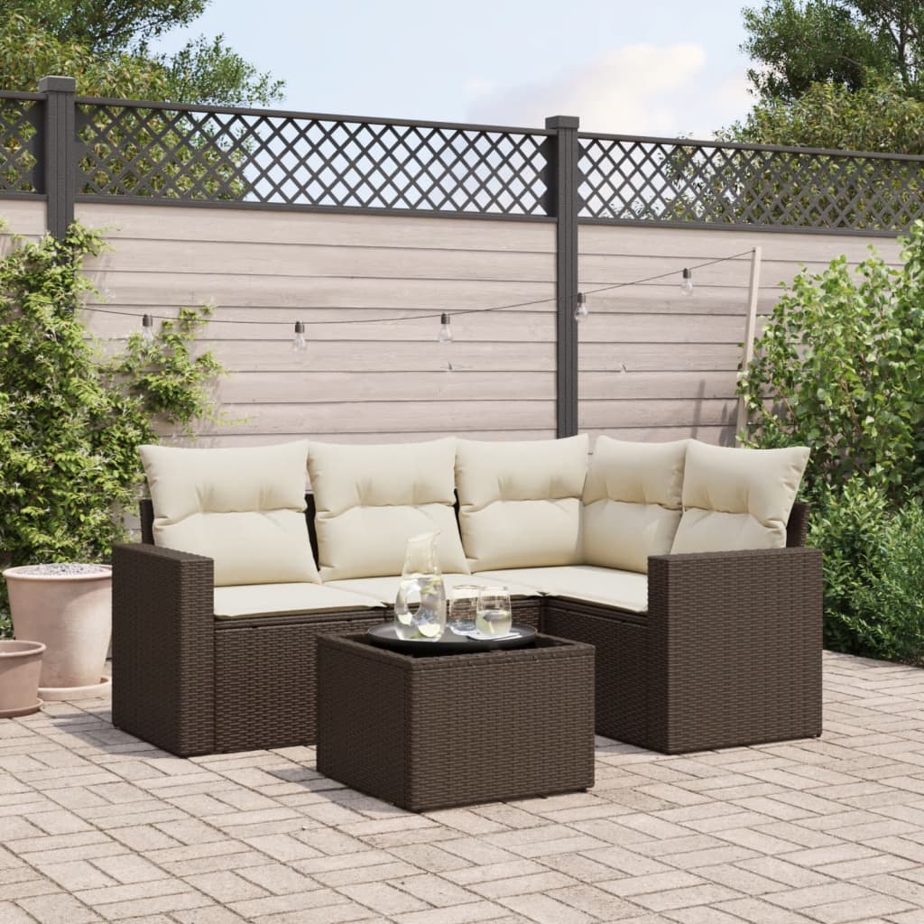 5-tlg. Garten-Sofagarnitur mit Kissen Braun Poly Rattan 5-tlg. Garten-Sofagarnitur mit Kissen Braun Poly Rattan