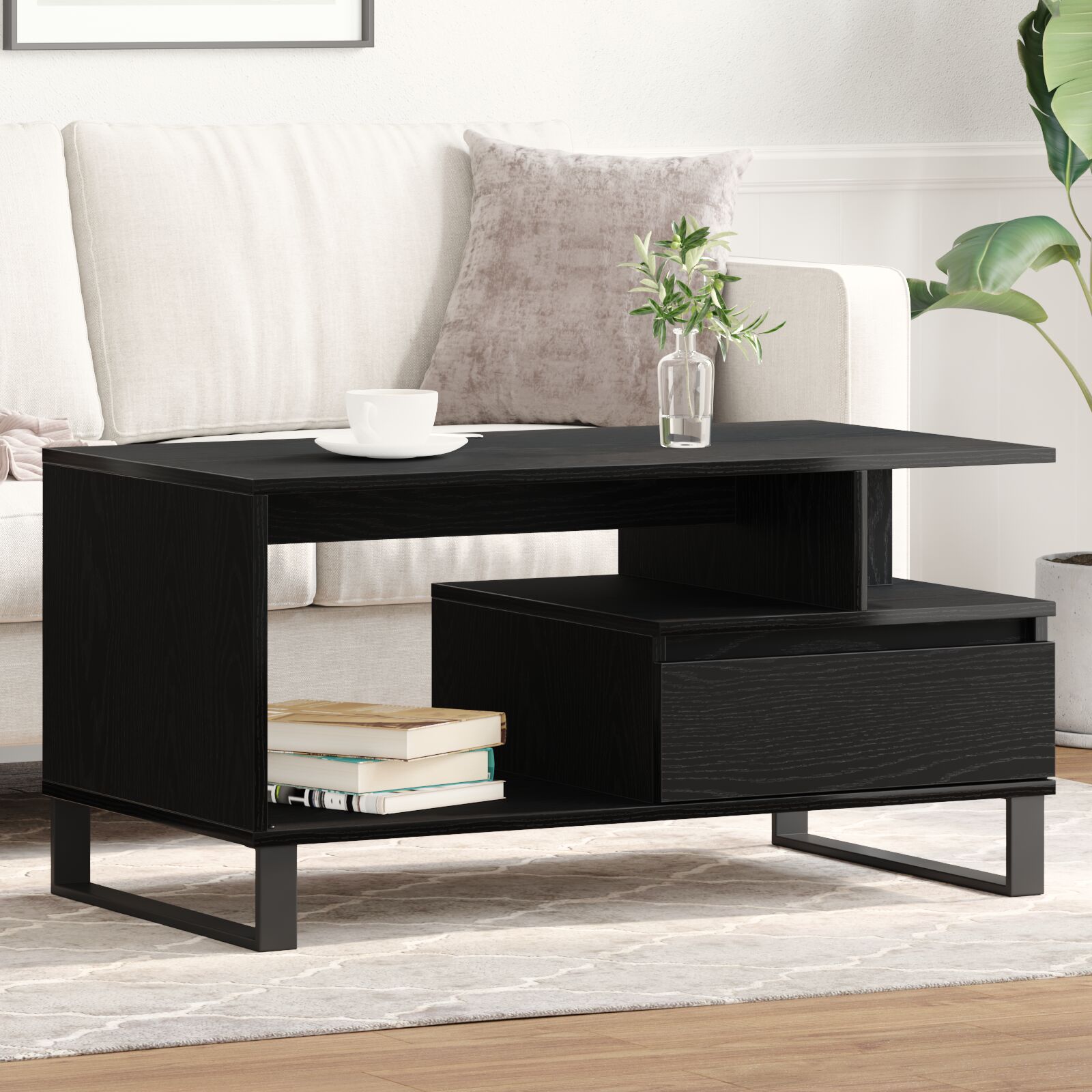 vidaXL Couchtisch Schwarz Eiche 90x49x45 cm Engineering Holz