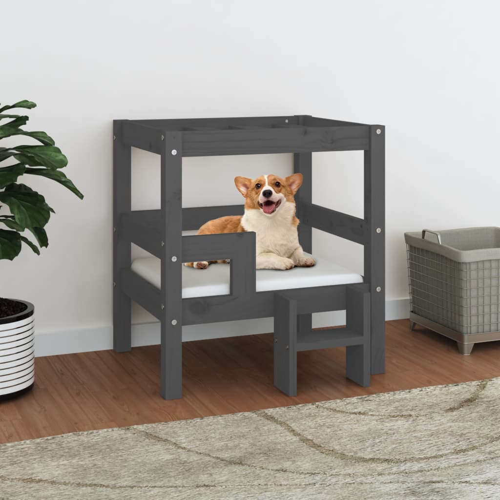 Hundebett Grau 55,5x53,5x60 cm Massivholz Kiefer Hundebett Grau 55,5x53,5x60 cm Massivholz Kiefer