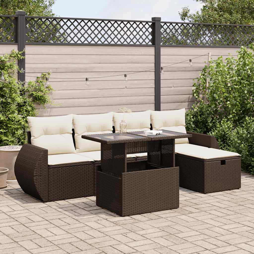 6-tlg. Garten-Sofagarnitur mit Kissen Braun Poly Rattan 6-tlg. Garten-Sofagarnitur mit Kissen Braun Poly Rattan