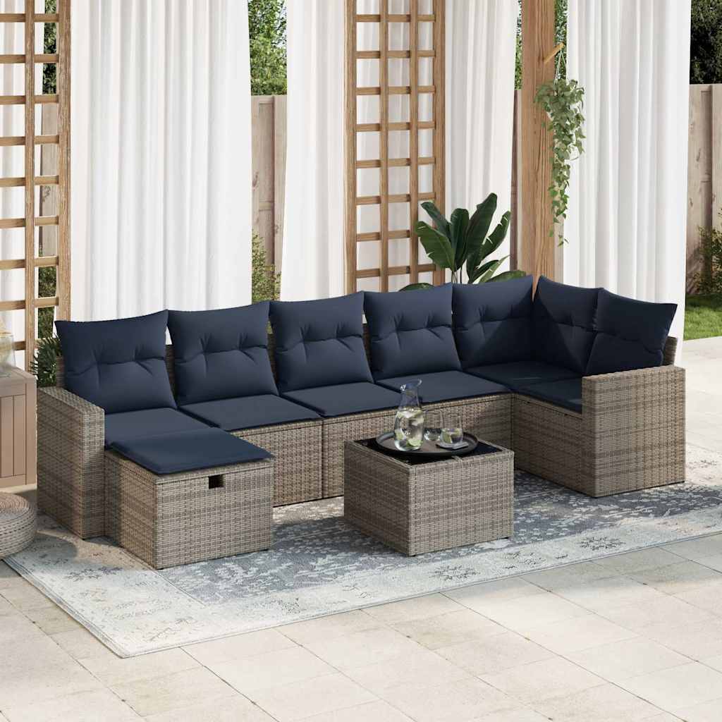 8-tlg. Garten-Sofagarnitur mit Kissen Grau Poly Rattan 8-tlg. Garten-Sofagarnitur mit Kissen Grau Poly Rattan