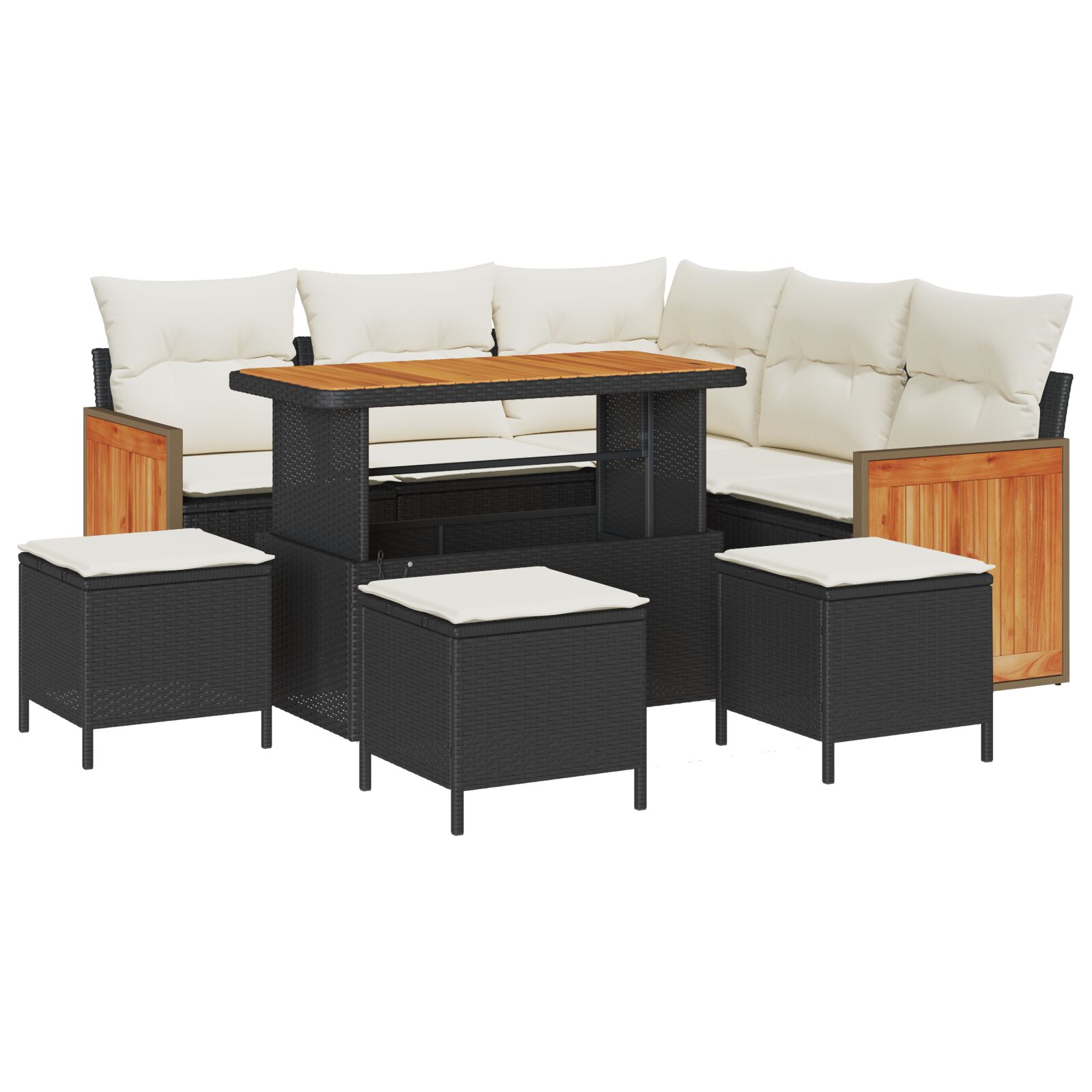 9-teiliges Garten Sofa Set mit Kissen Schwarz Poly Rattan Akazie, 4-teiliges Garten Ess-Set mit Kissen Schwarz Poly Rattan Akazie 9-teiliges Garten Sofa Set mit Kissen Schwarz Poly Rattan Akazie, 4-teiliges Garten Ess-Set mit Kissen Schwarz Poly Rattan Akazie