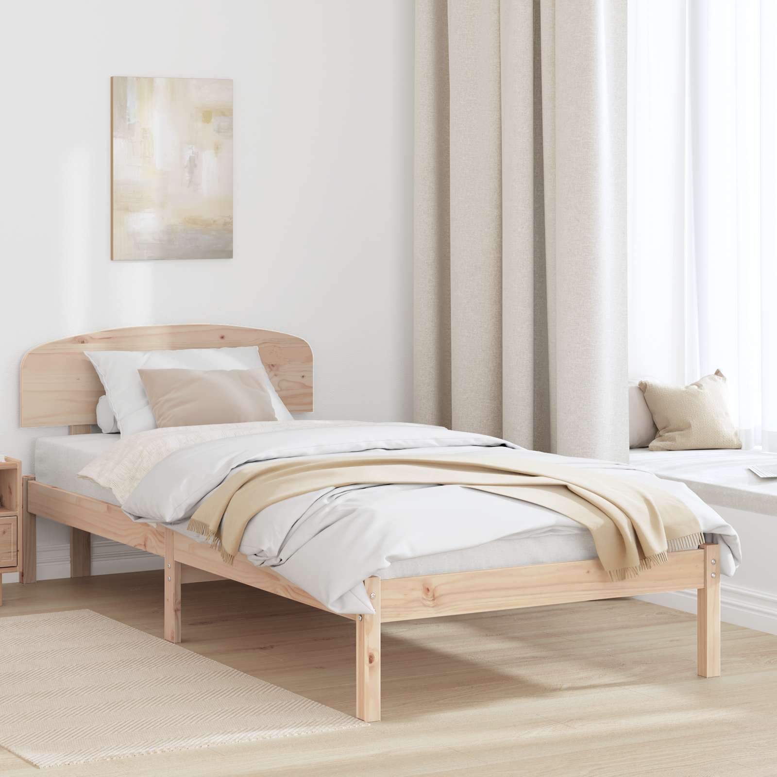 Bettgestell mit Kopfteil 90x200 cm aus massivem Kieferholz