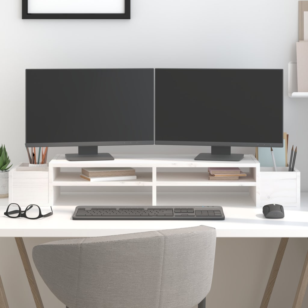 Monitorständer Weiß 100x27,5x15 cm Massivholz Kiefer Monitorständer Weiß 100x27,5x15 cm Massivholz Kiefer
