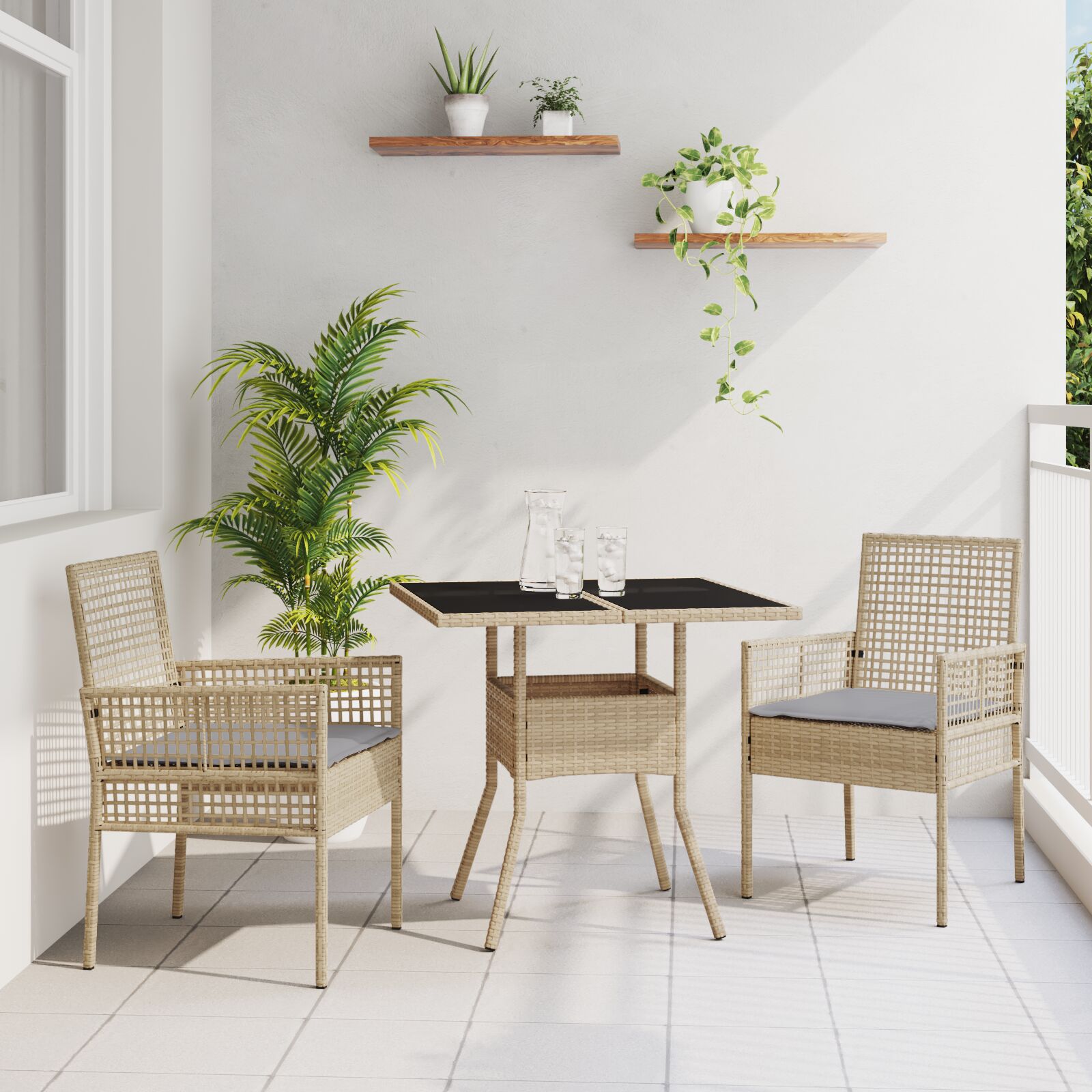 vidaXL Essmöbel Set 3-teilig Beige Rattan und Polyester Langlebig vidaXL Essmöbel Set 3-teilig Beige Rattan und Polyester Langlebig