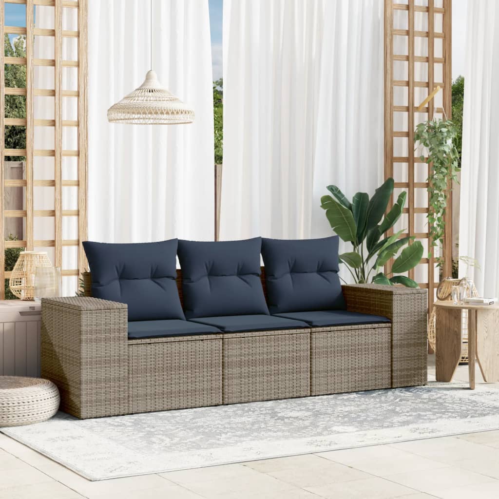 3-teiliges Gartensofa-Set mit Kissen, grau, Polyrattan 3-teiliges Gartensofa-Set mit Kissen, grau, Polyrattan