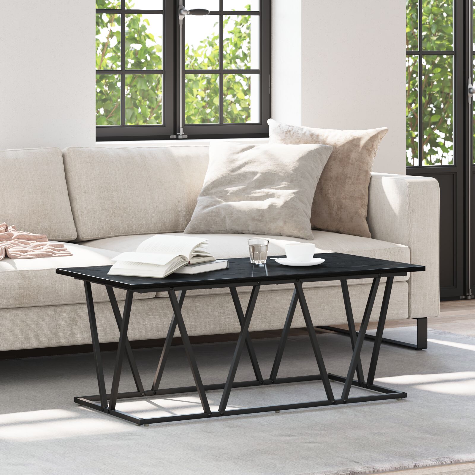 vidaXL Couchtisch Schwarz Eiche 100x50x40 cm aus Holz und Metall