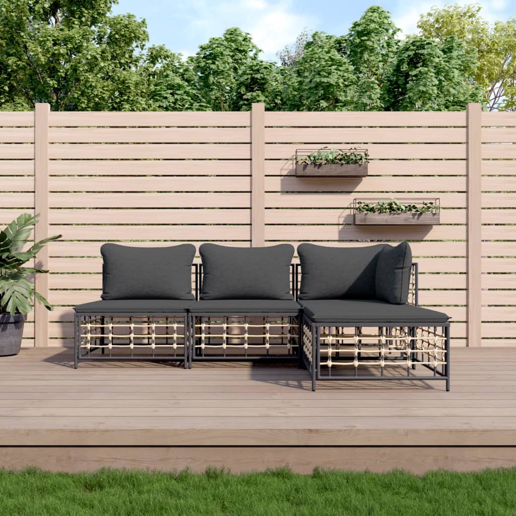 4-tlg. Garten-Lounge-Set mit Kissen Anthrazit Poly Rattan 4-tlg. Garten-Lounge-Set mit Kissen Anthrazit Poly Rattan