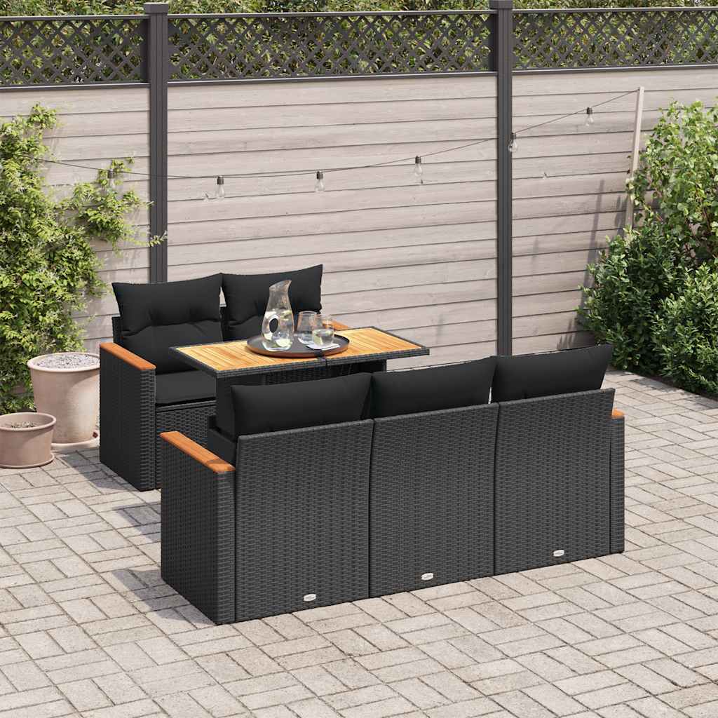 6-tlg. Garten-Sofagarnitur mit Kissen Schwarz Poly Rattan 6-tlg. Garten-Sofagarnitur mit Kissen Schwarz Poly Rattan