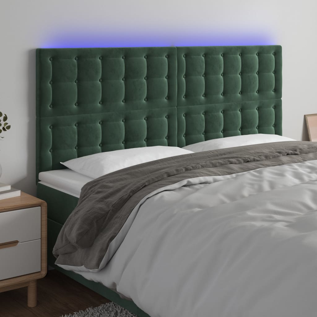 LED Kopfteil Dunkelgrün 180x5x118/128 cm Samt