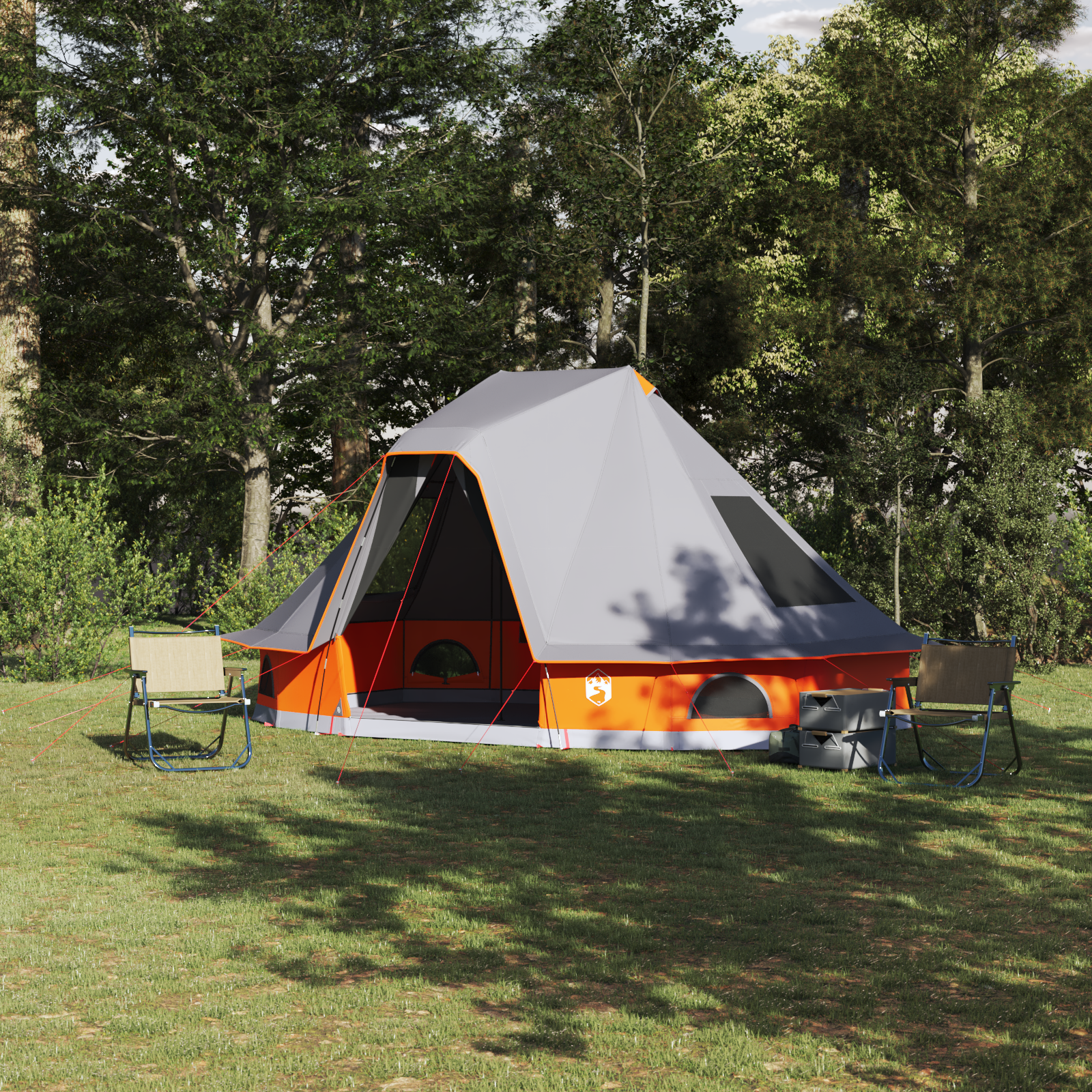 Familienzelt Tipi Grau und Orange 6-Personen Wasserfest