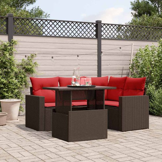 5-teiliges Gartensofa-Set mit Kissen, braun, Polyrattan 5-teiliges Gartensofa-Set mit Kissen, braun, Polyrattan