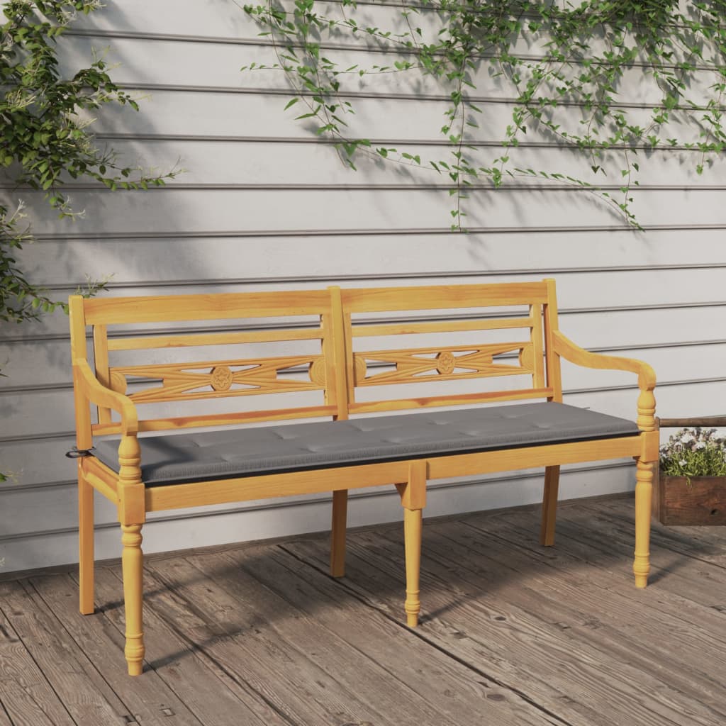 Batavia-Bank mit Grauem Kissen 150 cm Massivholz Teak Batavia-Bank mit Grauem Kissen 150 cm Massivholz Teak