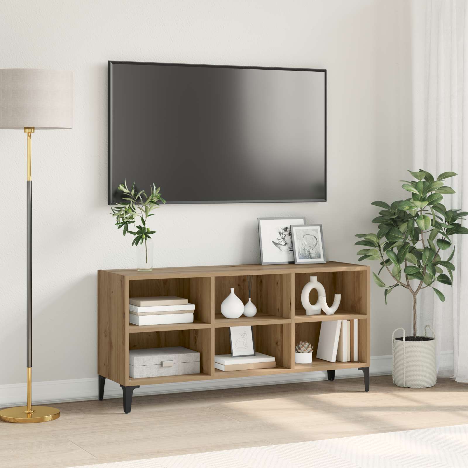 TV Stand Artisan Eiche Verleimtes Holz, Metall Mittel TV Stand