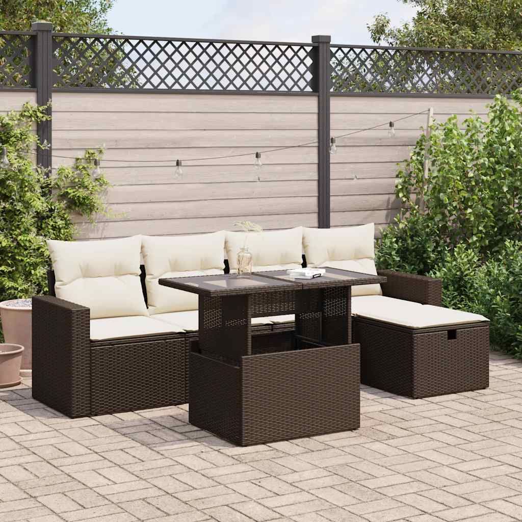 6-tlg. Garten-Sofagarnitur mit Kissen Braun Poly Rattan 6-tlg. Garten-Sofagarnitur mit Kissen Braun Poly Rattan